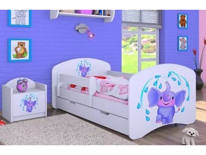 Dětská postel Happy Babies - stříkající sloník (Barva bílá, Velikost spací plochy 140x70, Šuplík NE)
