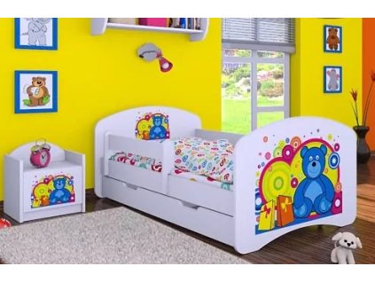 Dětská postel Happy Babies - veselý medvídek (Barva bílá, Velikost spací plochy 140x70, Šuplík NE)