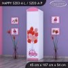 Skříň Happy SZ03 - růžové auto s balonky (Barva bílá, Otevírání dvířek pravé, Vnitřek skříně šatní tyč)