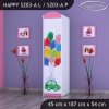 Skříň Happy SZ03 - zelené auto s balonky (Barva bílá, Otevírání dvířek pravé, Vnitřek skříně šatní tyč)