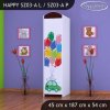 Skříň Happy SZ03 - zelené auto s balonky (Barva bílá, Otevírání dvířek pravé, Vnitřek skříně šatní tyč)