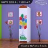 Skříň Happy SZ03 - zelené auto s balonky (Barva bílá, Otevírání dvířek pravé, Vnitřek skříně šatní tyč)