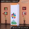 Skříň Happy SZ04 - zelené auto s balonky (Barva bílá, Otevírání dvířek pravé, Vnitřek skříně šatní tyč)