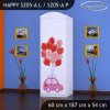 Skříň Happy SZ05 - růžové auto s balonky (Barva bílá, Otevírání dvířek pravé, Vnitřek skříně šatní tyč)