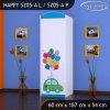 Skříň Happy SZ05 - zelené auto s balonky (Barva bílá, Otevírání dvířek pravé, Vnitřek skříně šatní tyč)