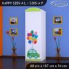Skříň Happy SZ05 - zelené auto s balonky (Barva bílá, Otevírání dvířek pravé, Vnitřek skříně šatní tyč)