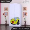 Skříň Happy SZ06 - žluté auto (Barva bílá, Vnitřek skříně šatní tyč)