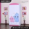Skříň Happy SZ08 - růžový a modrý slon (Barva bílá, Vnitřek skříně šatní tyč)