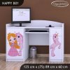 Psací stůl Happy B01  - princezna a jednorožec (Barva bílá)