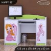 Psací stůl Happy B01  - princezna a jednorožec (Barva bílá)