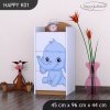 Komoda Happy K01 -  růžový a modrý slon (Barva bílá)