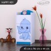 Komoda Happy K01 -  růžový a modrý slon (Barva bílá)