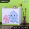 Komoda Happy K07 - růžový a modrý slon (Barva bílá)