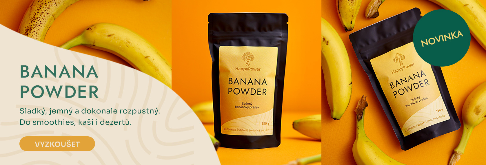 Novinka Banana powder – sušený prášek z banánu ideální do dezertů, kaší a smoothies.