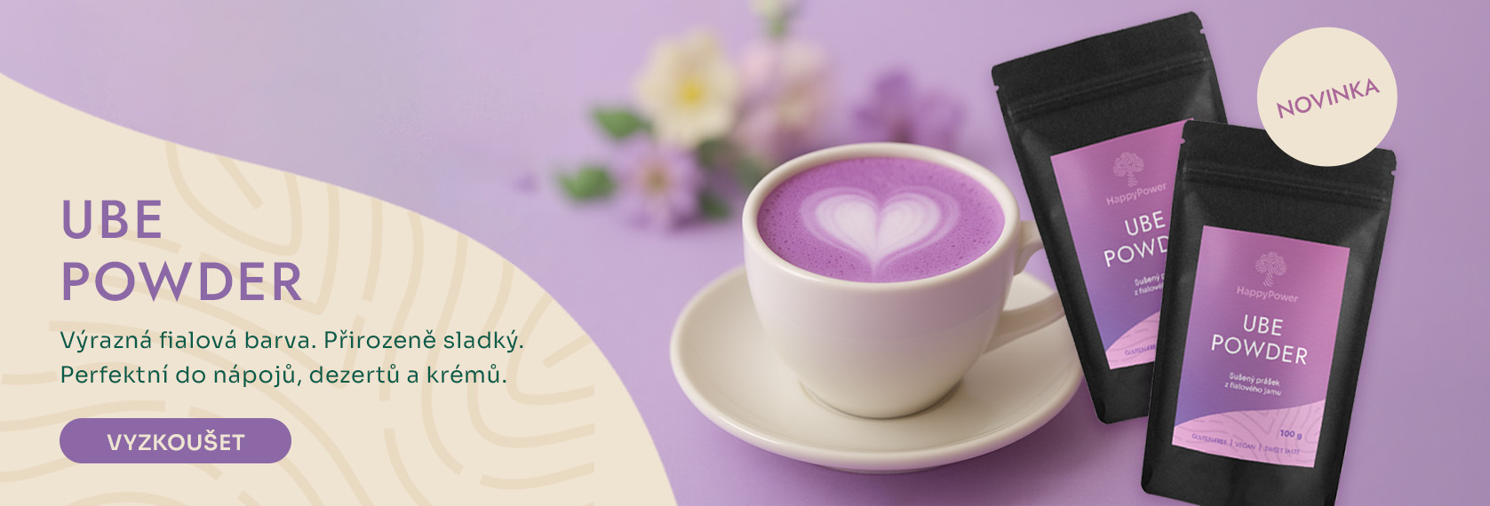 Novinka Ube powder – přirozeně fialový a sladký, ideální do nápojů a dezertů.