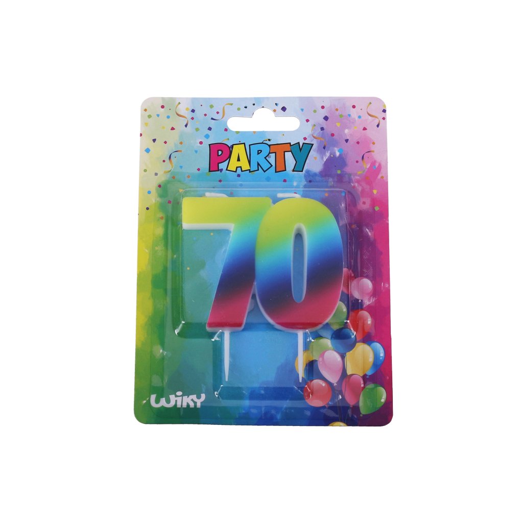 Párty svíčka na dort - číslo "70" - barevná duha