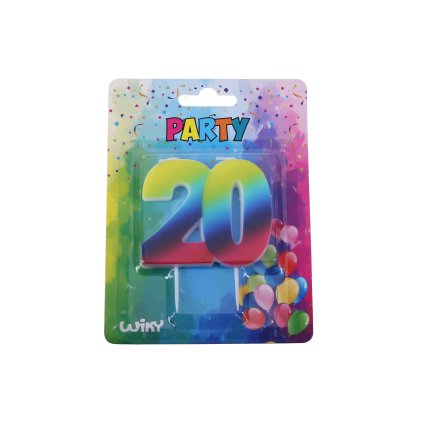 Párty svíčka - číslo "20" - barevná duha