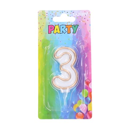 Párty svíčka - číslo "3" - bílá / zlatá