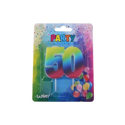Párty svíčka - číslo "50" - barevná duha