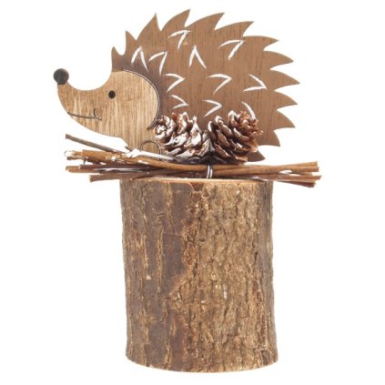 Ježek dřevěný na špalku - hnědý
