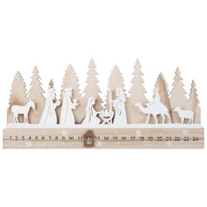 Dřevěný adventní kalendář na postavení - panorama betlém