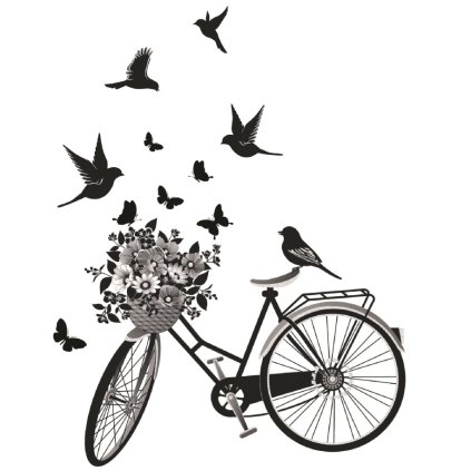 Dekorační černá samolepka na zeď silueta - Kolo s ptáčky