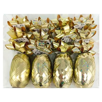 Sada na balení dárků - stuhy + hvězdice - zlatá