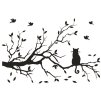 Dekorační černá samolepka na zeď siluety - Kočka na větvi