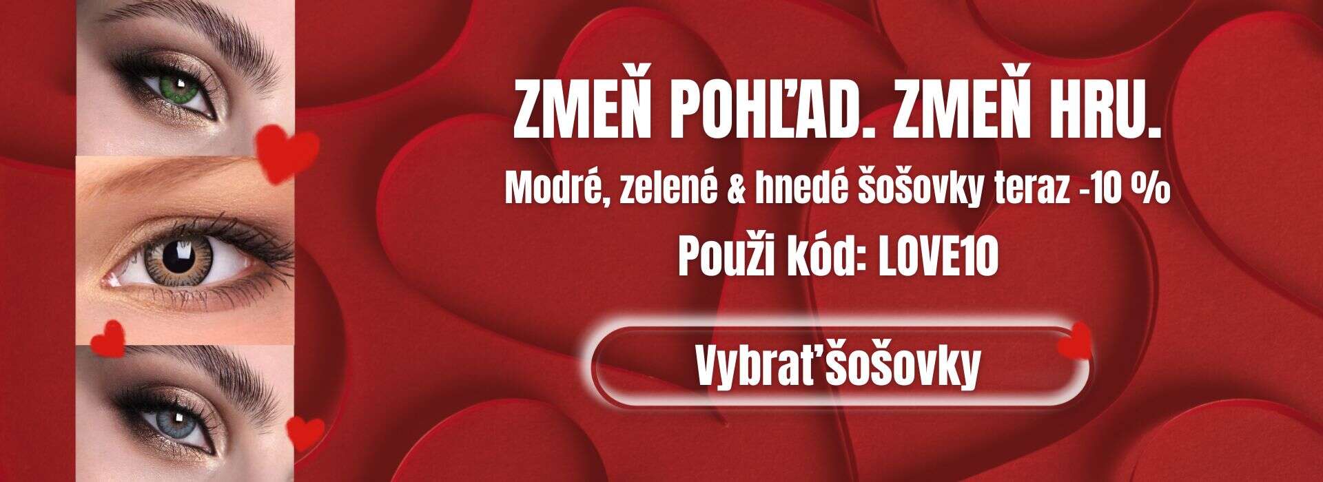 Zľava na farebné šošovky 10% Valentín