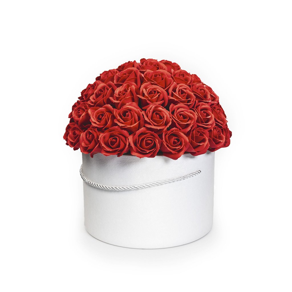 Flower box červených mýdlových růží - DELUXE - 70 až 80 růží
