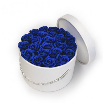 královsky modré mýdlové růže - 23ks, býlí flower box