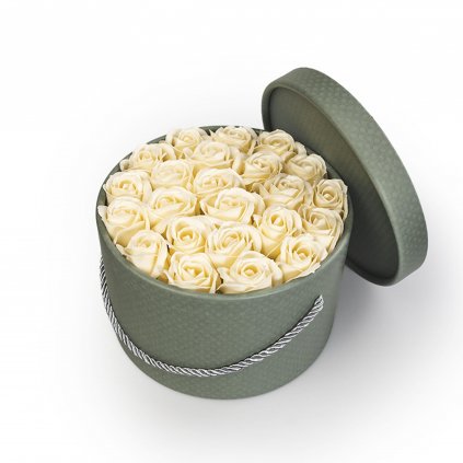 krémové mýdlové růže - 23ks, khaki flower box