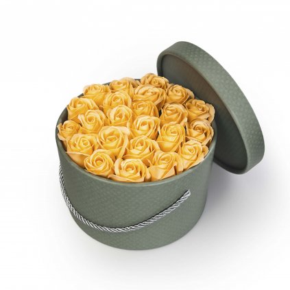 broskvové mýdlové růže - 23ks, khaki flower box