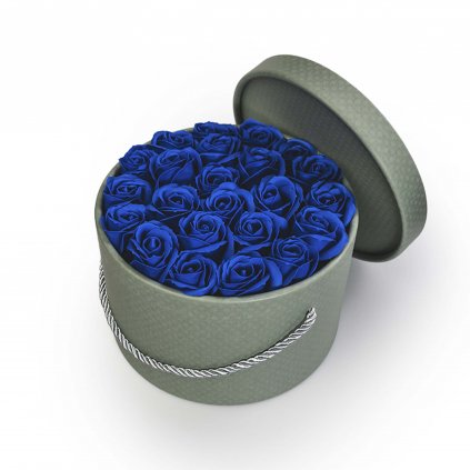 královsky modré mýdlové růže - 23ks, khaki flower box
