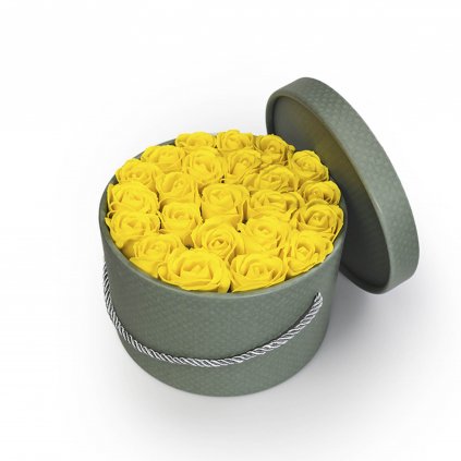 žluté mýdlové růže - 23ks, khaki flower box