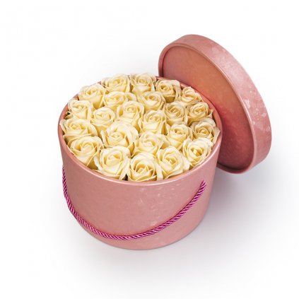 krémové mýdlové růže - 23ks, růžový flower box