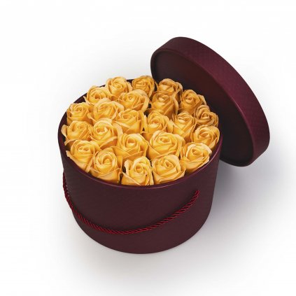 broskvové mýdlové růže - 23ks, bordó flower box