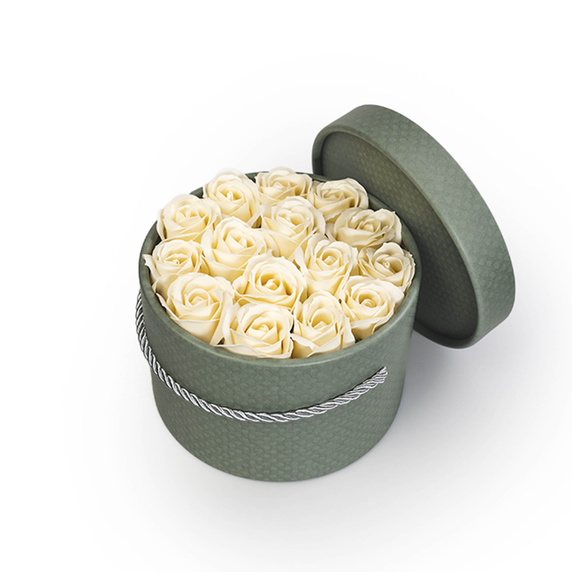 Happylu.cz Mýdlové růže ve flower boxu khaki - krémové růže Počet růží: 15 růží
