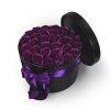 Tmavě fialové mýdlové růže v černém flower boxu - 29 růží