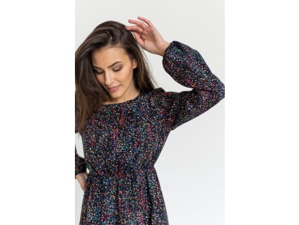 Těhotenské a kojící šaty Lovely Dress s dlouhý, rukávem, tmavě modrá vzor