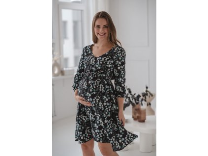 Těhotenské kojící šaty Lovely Dress s 3 4 rukávem, vzor eukalyptové listy