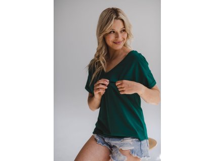 Těhotenská a kojící halenka M Shirt s výstřihem do V, lahvově zelená