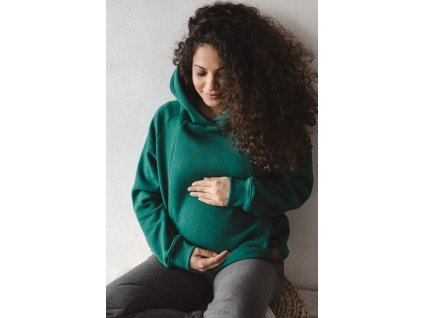 Oversize těhotenská a kojící mikina Motherhood, lahvově zelená