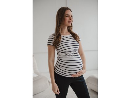 Těhotenská a kojící halenka s krátkým rukávem Milk Shirt, tenké proužky