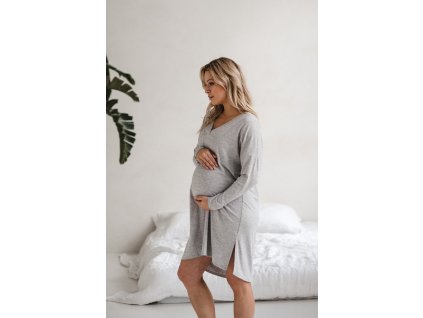 Bambusová mateřská a kojící noční košile s dlouhým rukávem, Moon světle šedá