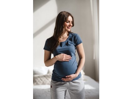Těhotenská halenka Belly s krátkým rukávem, modrá