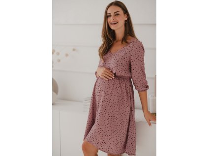 Těhotenské kojící šaty Lovely Dress s 3 4 rukávem, lila s černými puntíky