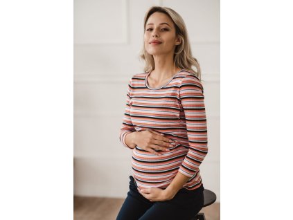 Těhotenská a kojící halenka Milk Shirt, 7 8 rukáv, pruhovaná tmavě modrá s proužky