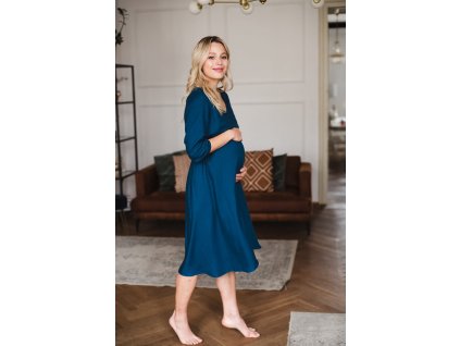 Těhotenské a kojící šaty Lovely Dress Midi, 3 4 rukáv, tmavě modrá