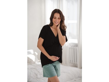 Bambusová halenka na těhotenské kojící pyžamo, krátký rukáv Moon, černá 1